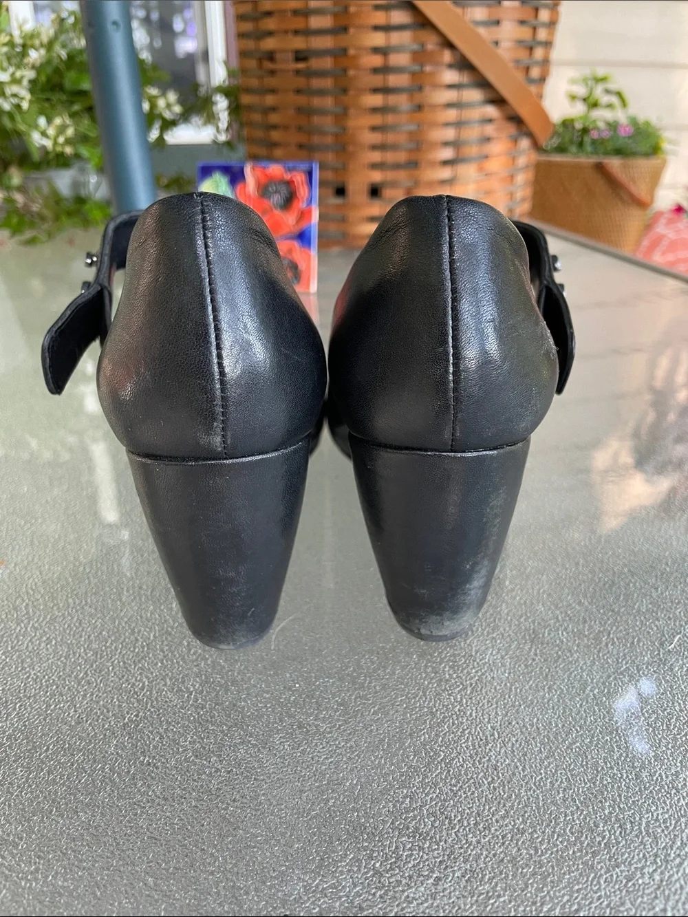 Eileen Fisher Black Leather Mary Jane Pumps